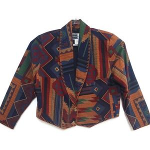 Rhonda Stark Jacket Womens XL Multicolor Southwestern Aztec Print Cotton Lined